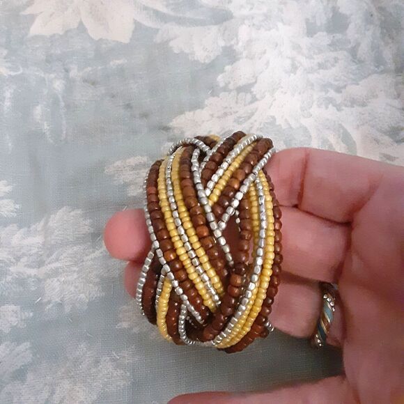 Handmade vintage Bohemian braided seed bead wrap bracelet - Picture 3 of 3